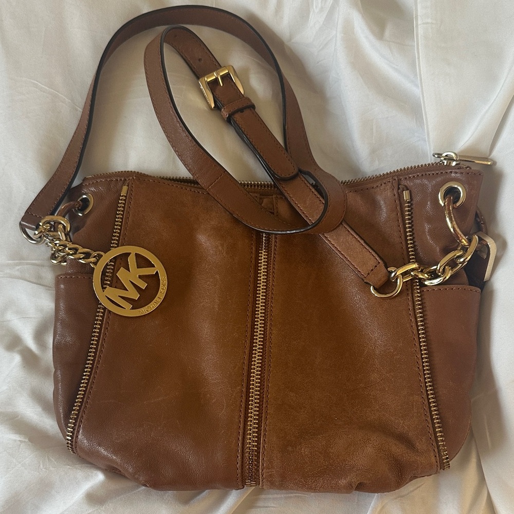 Michael Kors Tan Leather Shoulder Bag with Gold Accents